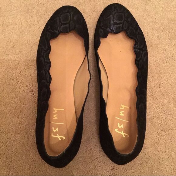 Rare French Sole FS/NY Navy Blue Shiny Scalloped Ballerina Flats - Picture 6 of 7